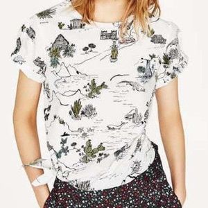Zara Tops - Zara Cactus Mountain Tide Printed Cuffed Tied Top Zara Tops - Zara Cactus Mountain Tide Printed Cuffed Tied Top